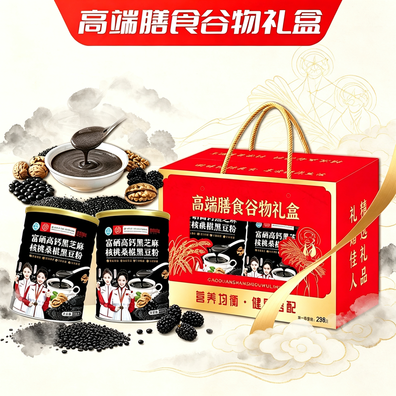 黑芝麻核桃桑葚黑豆粉礼盒