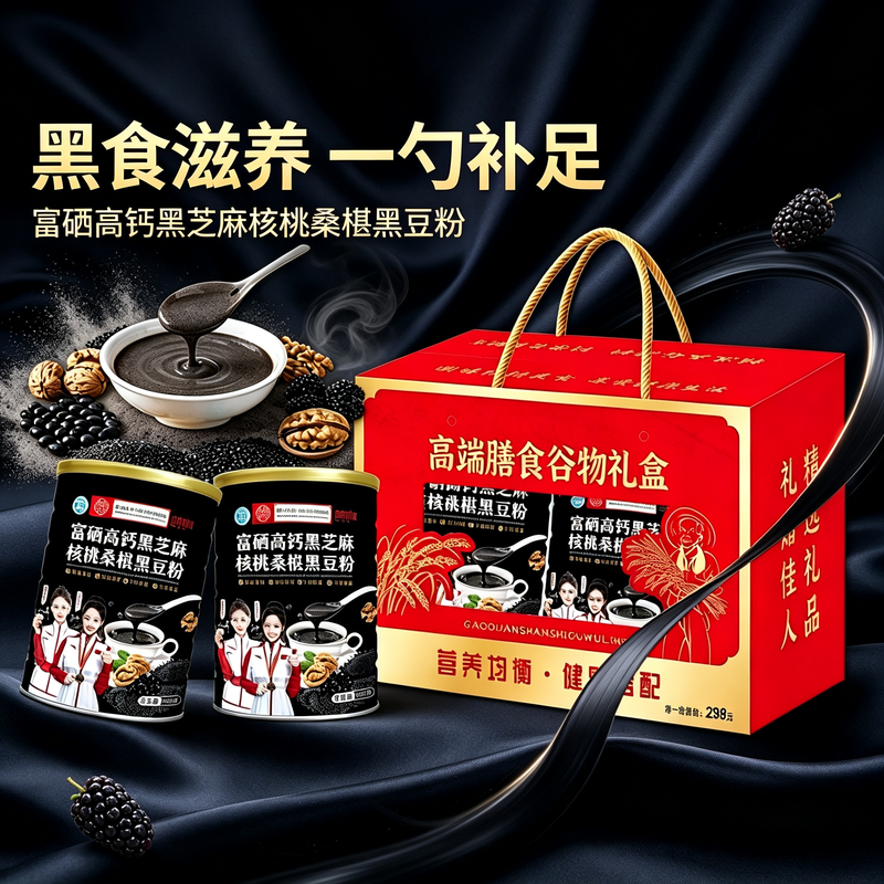 黑芝麻核桃桑葚黑豆粉礼盒