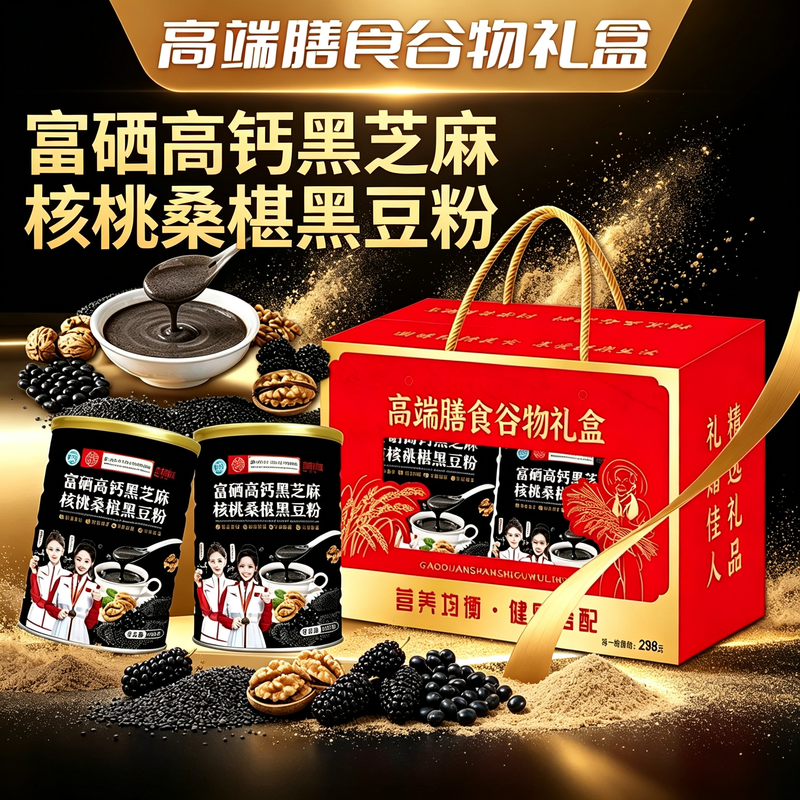 黑芝麻核桃桑葚黑豆粉礼盒