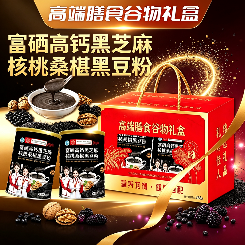 黑芝麻核桃桑葚黑豆粉礼盒